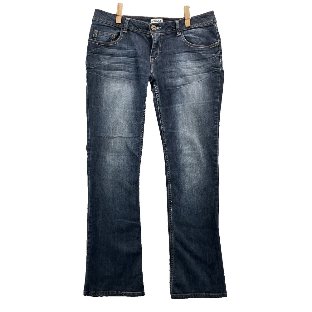 Mudd Y2K Jeans Women's 36x31* Blue Bootcut Whisker‎ Denim Chic Academia Western